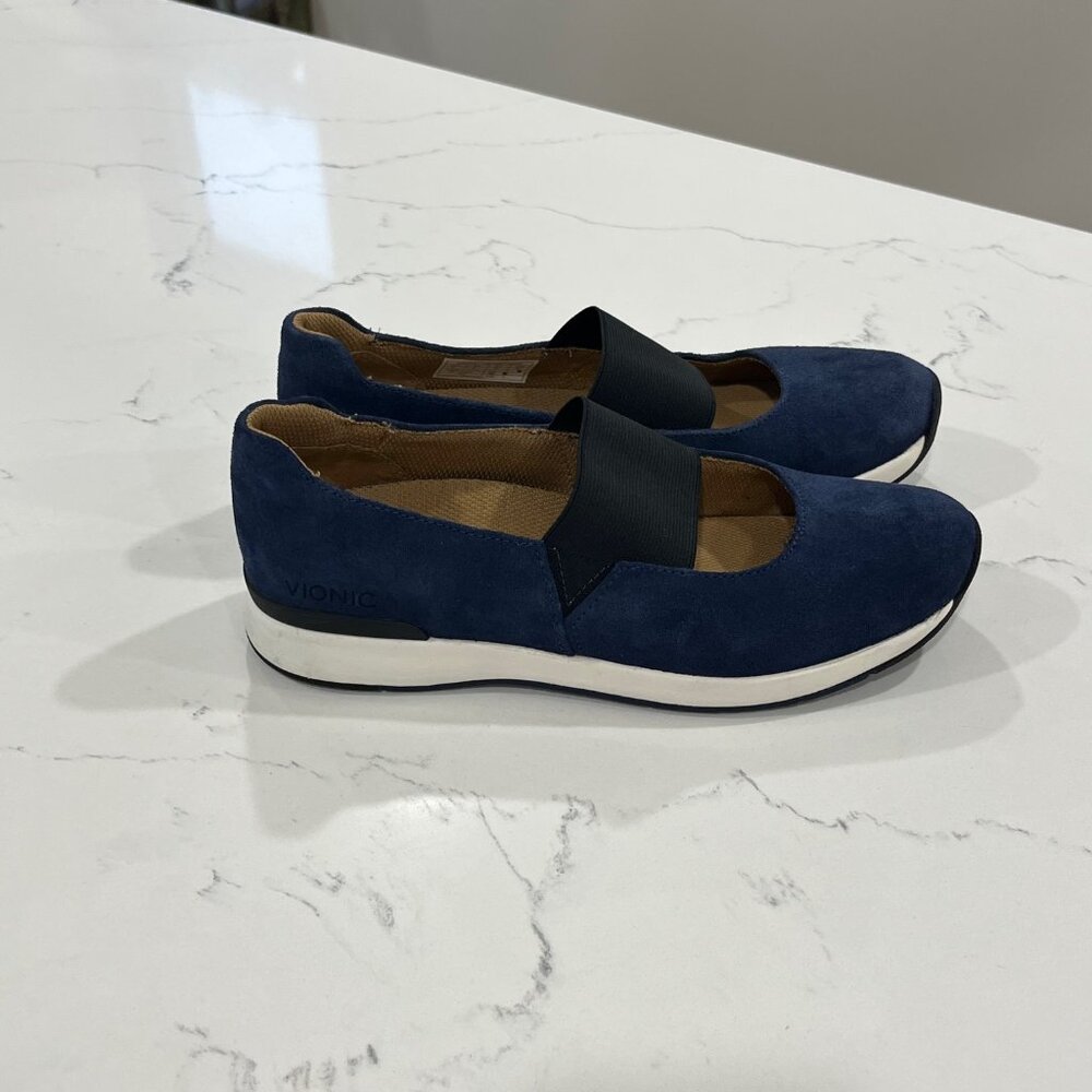 Vionic Navy Suede Slip-On Flats with Black Elastic